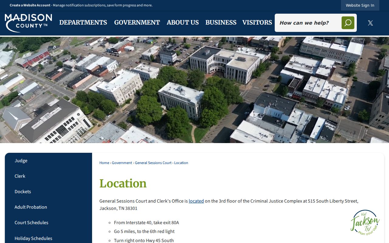 Madison County warrant records reference, Criminal Justice Complex location page