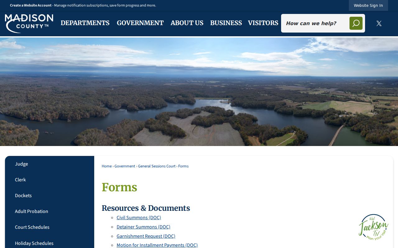 Madison County bench warrant process, county forms index with Motion to Quash listing