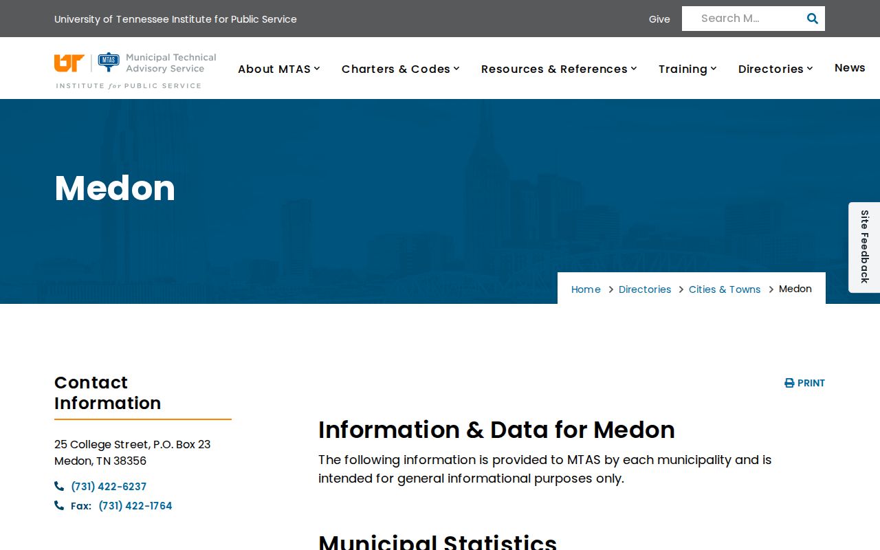 Medon warrant records routing reference, MTAS city profile and Recorder contact
