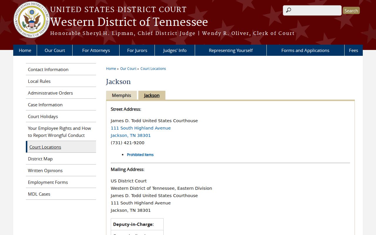 Madison County Most Wanted context, federal courthouse in Jackson