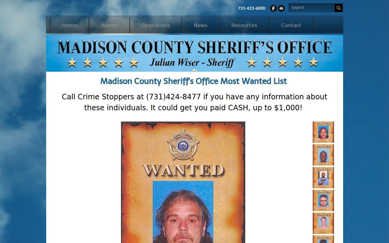 Madison County Most Wanted program page with official tip information