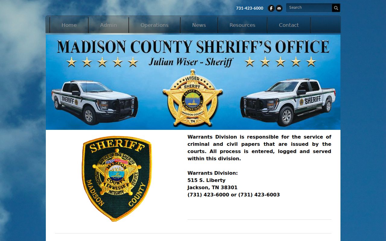 Madison County warrant records, official Sheriff's Warrants Division page