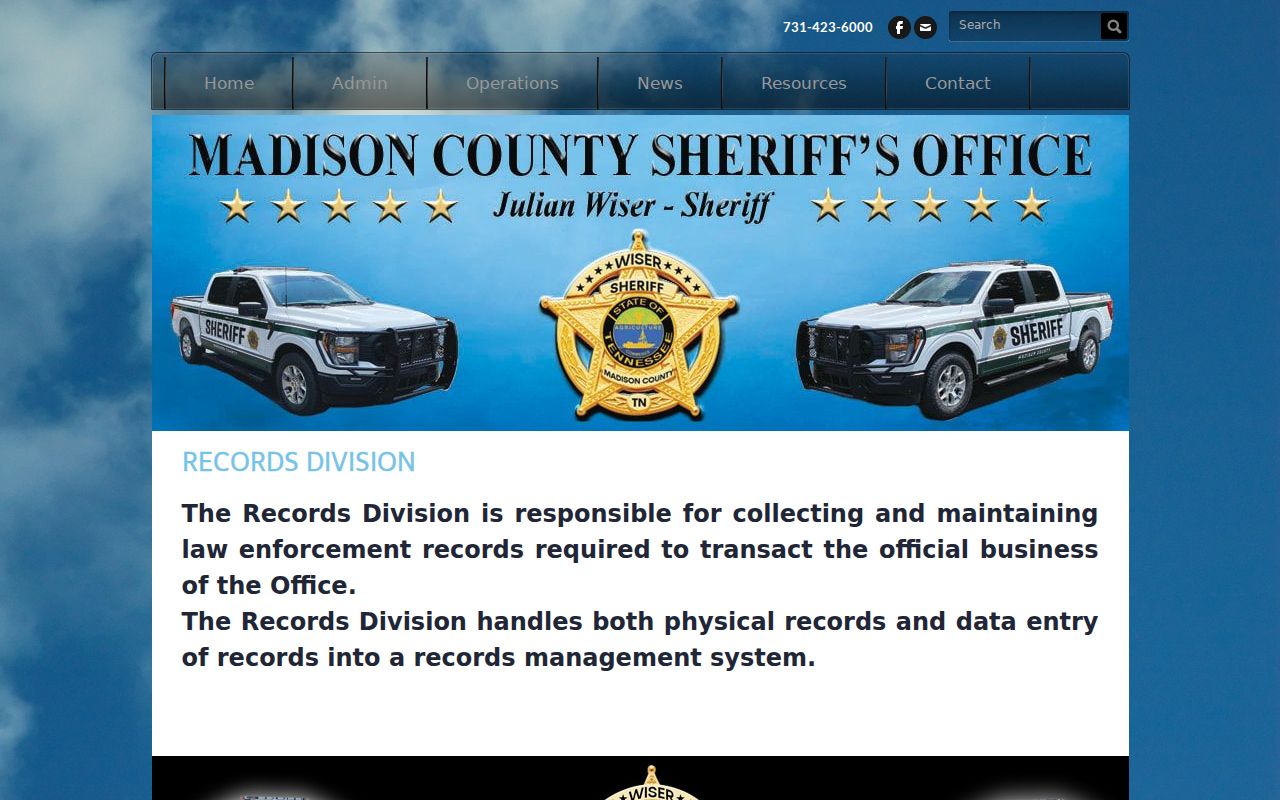 Madison County arrest warrant records, Sheriff Records Division description