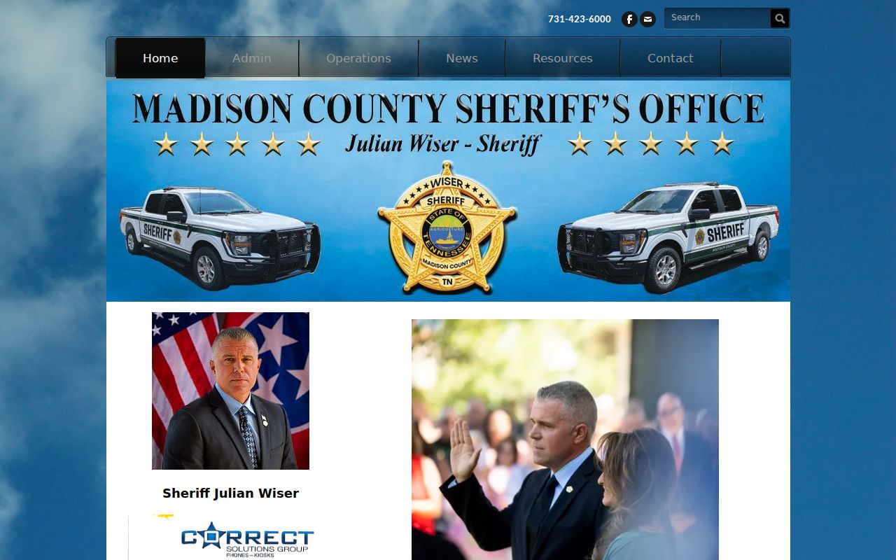 Madison County active warrant reference, official Sheriff homepage navigation